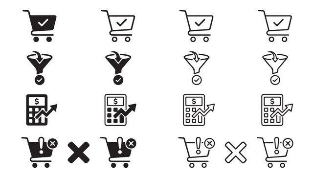 Ecommerce Shopping Cart Icons With Funnel And Calculator For Business Concepts on a transparent background