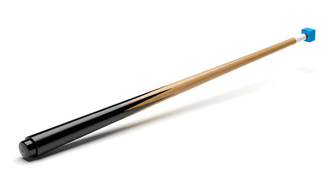 Wooden pool cue stick isolated on white background