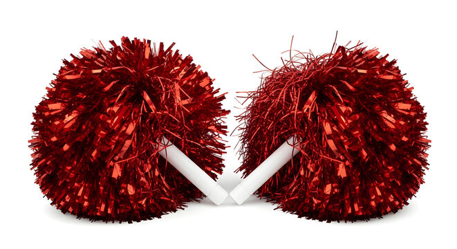 Pair of red cheerleading pom poms isolated on white background