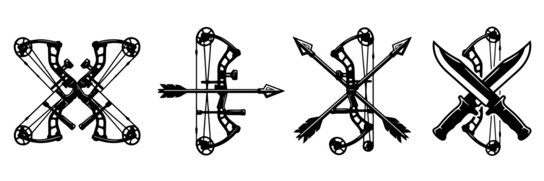 Minimalist Hunting Compound Bow Silhouette Vector - Archery Bowhunter SVG Asset Bundle