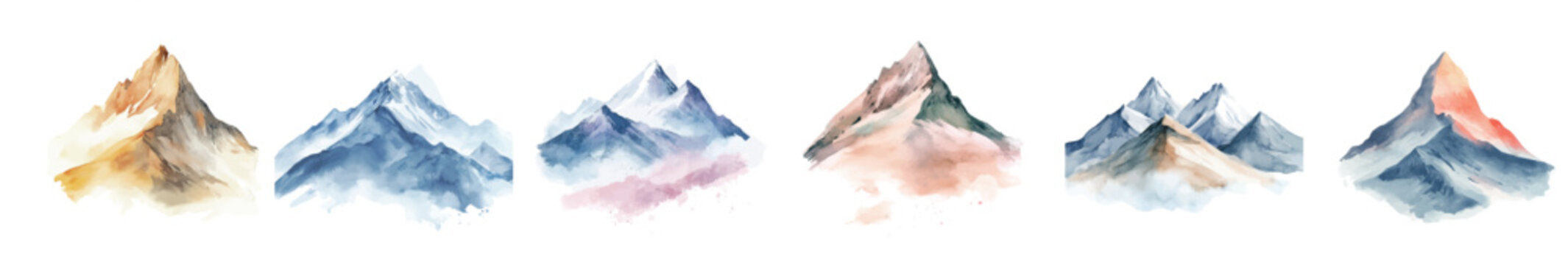 vector set available in EPS, Plant set, vector set available in EPS, Simple Hand-painted watercolor style, A Collection of hand-painted mountain painting designs, Hand-painted style, vectorized