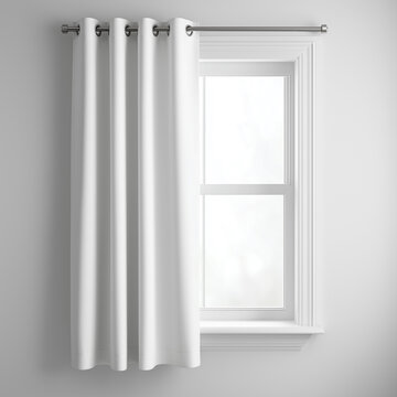 A white curtain hanging on a window with a curtain rod