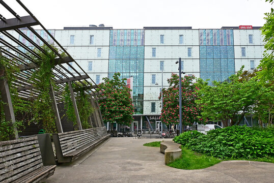 Geneva, Switzerland, Europe -  05.2026 : University of Geneva was founded in 1559 as the Academy of Geneva by famous theologian John Calvin, building 66 Boulevard Carl-Vogt seen from front of MEG