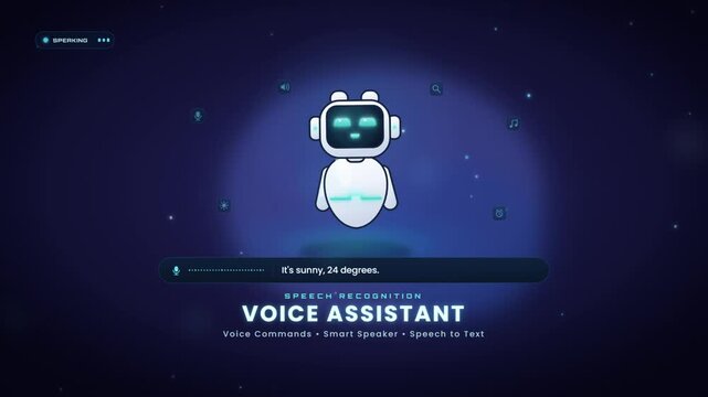 Speech recognition AI voice assistant robot listening to commands with sound waveform