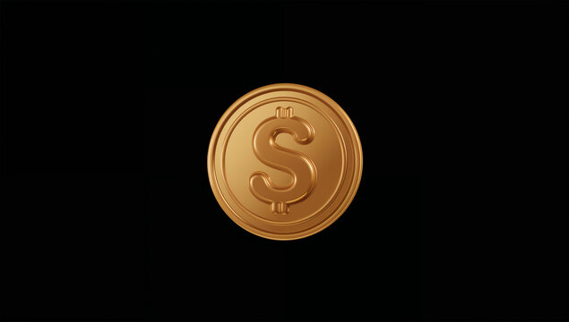 黒背景に浮かぶ金色のドルコインで表す金融アイコン