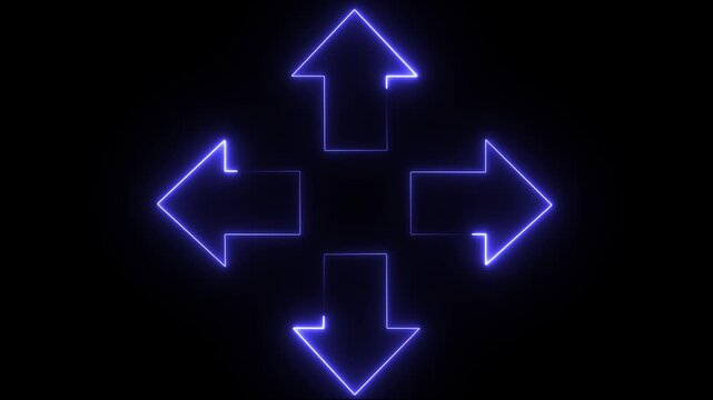 A digital graphic of four glowing purple arrows pointing in cardinal directions.