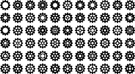Fototapeta premium Set of black gear wheel silhouettes in different designs for mechanical engineering and industrial icons