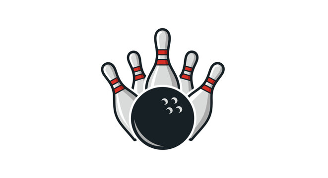 Hand holding bowling ball and pins.