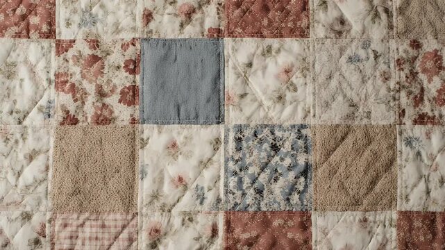 Quilted patchwork fabric texture closeup.