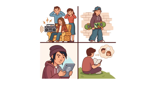 Diverse Teenager Activities and Lifestyles Illustrated.
