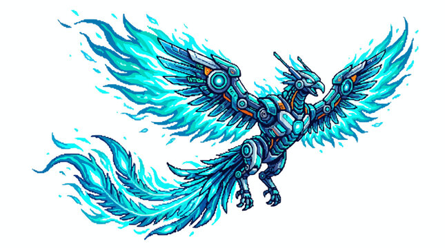Mechanical robotic phoenix bird creature.