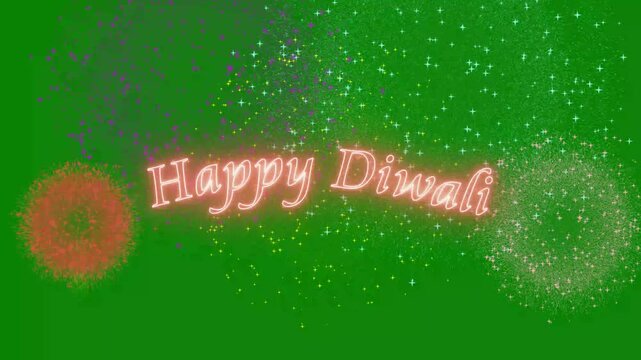 Animated Happy Diwali Greeting Text with Festive Fireworks Overlay Isolated on Green Screen 4k