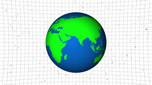 Earth globe animation rotates on white grid backgrounds. Three dimensional Earth globe animation shows green continental maps. Clean Earth globe animation visualizes international business travel.