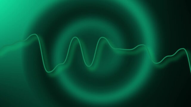 Waveform graph animation pulses on green circular gradients. Audio waveform graph animation charts electronic frequency tracks. Digital waveform graph animation records acoustic matrix data lines.