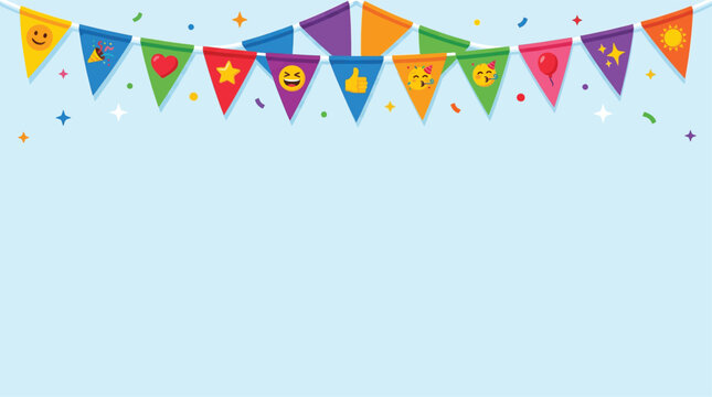 World Emoji Day bunting flags banner with smiley icons for July 17 celebration social media design
