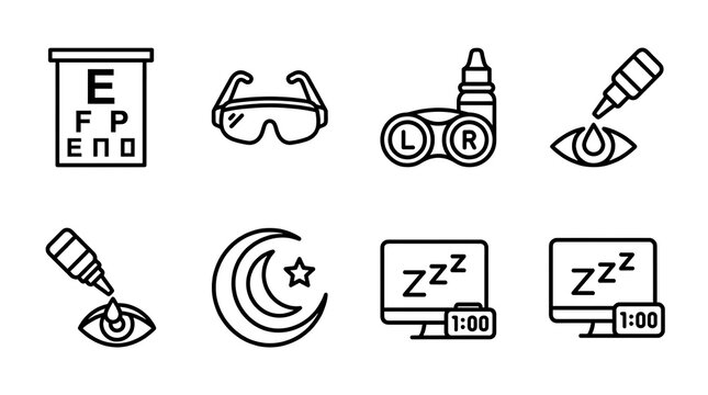 Eye Health and Optometry Line Icon Set