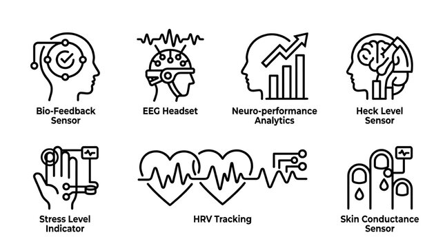 Neurotechnology and Biofeedback Sensor Linear Icon Set