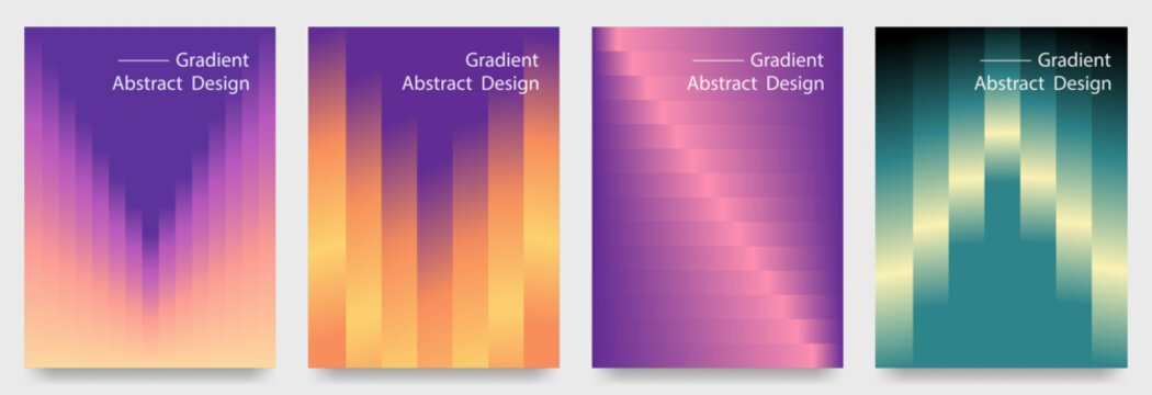 Abstract Gradient Background Collection with Reeded Glass Texture Effect, Modern Minimal Vector Posters Set, Futuristic Geometric Design Templates, Colorful Contemporary Graphic Backgrounds.
