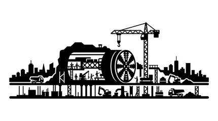 Obraz premium Tunnel Boring Machine Construction Site Silhouette.