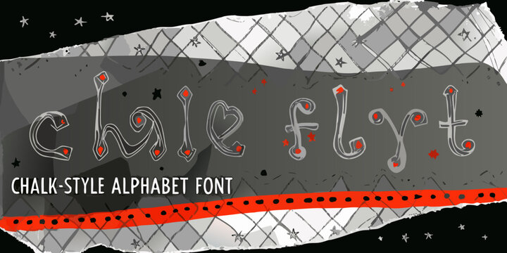 Chalk style alphabet font with handwritten letters and decorative elements