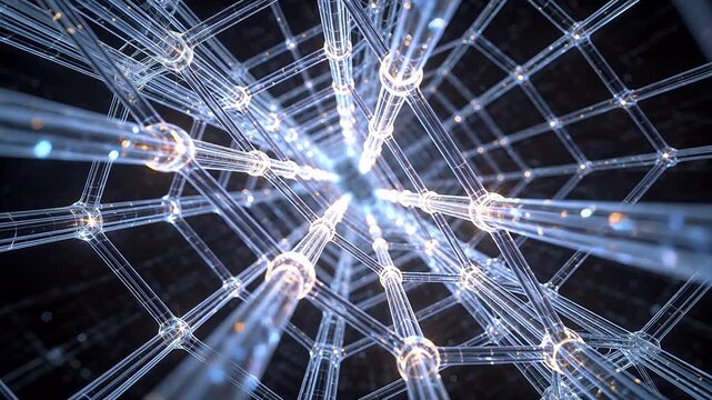 Transparent tubular geometric network with bright nodes refracting light in dark space