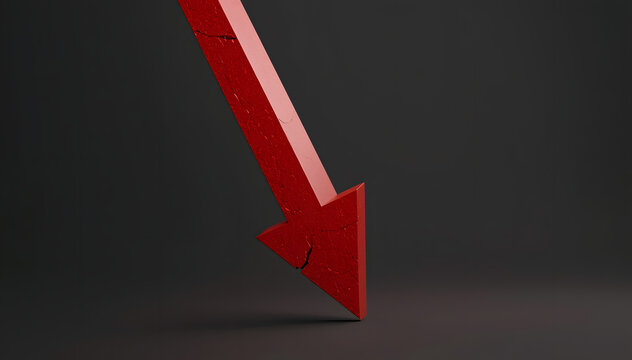 Red Arrow Pointing Downward Against Dark Background, Symbolizing Decline