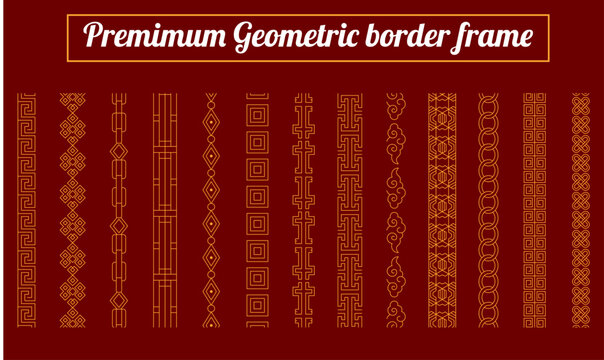 Premium Chinese Geometric Border Frames Collection - Golden Asian Vector Patterns on Red Background