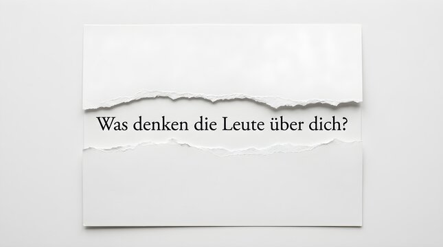 Torn white paper sheet revealing a german question about what people think about you today