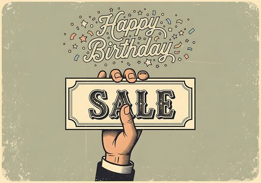 Vintage sale sign with chalkboard and chalk hand.