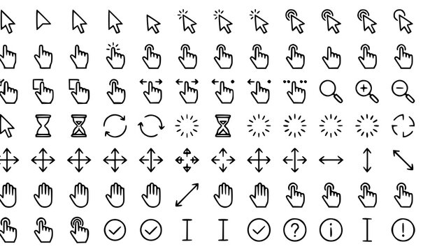 Click Cursor and Pointing Hand Vector Icons with Mouse Pointer UI Symbols