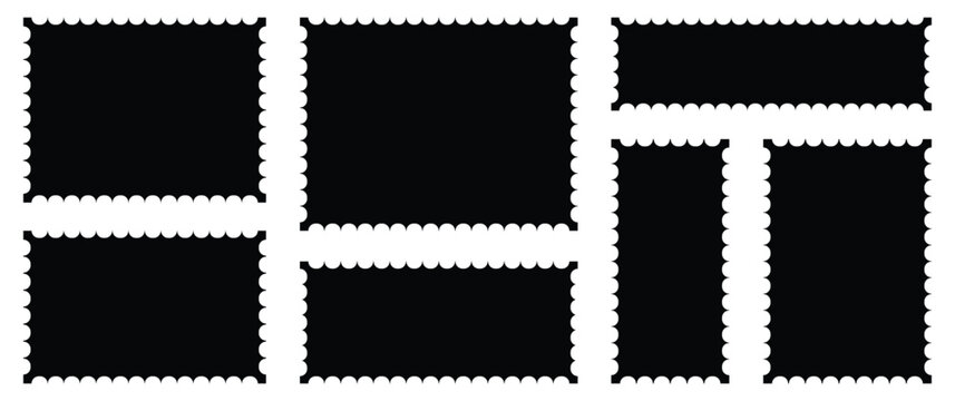 Blank postage stamp. Clean postage stamp template. Postage stamp vector icons. Blank postage stamps borders vector set. Vector illustration.