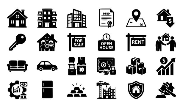 Real estate and chattel icon vector set with property asset ownership and movable goods symbols
