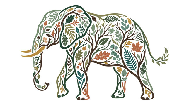 Vibrant elephant illustration with floral patterns.