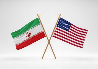 Fototapeta premium US and Iran Flags Crossing Representing International Trade and Geopolitics