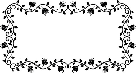 Elegant vintage black floral frame with decorative tulips swirl vines leaves and ornamental border for wedding invitation greeting card vector illustration © Golzar