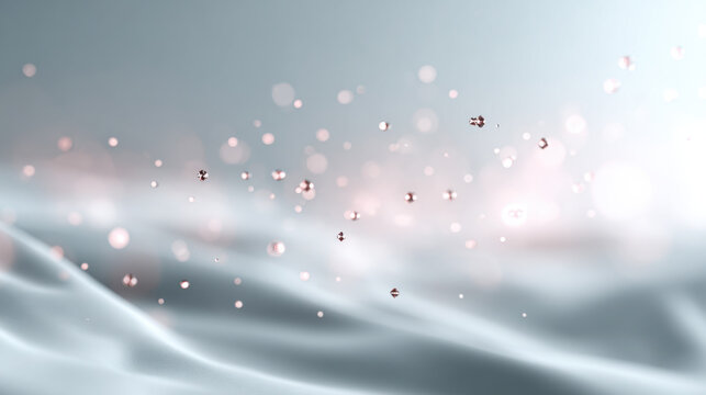 Floating particles above a soft flowing surface in a minimal abstract environment, representing digital data, innovation and futuristic technology concepts