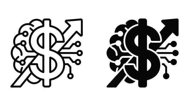 Large dollar currency sign with digital circuit board patterns icon set for fintech and financial technology innovation concepts in clean professional vector graphic for web and mobile design