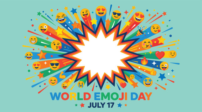 World Emoji Day comic burst banner with blank speech bubble for July 17 celebration template