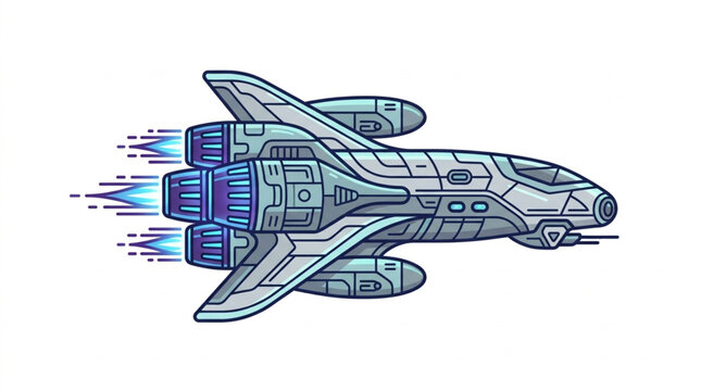 Futuristic spaceship with glowing blue engines in motion.