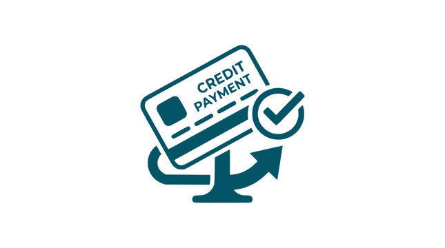 Credit card payment vector illustration on a stand with a green checkmark and arrow around it