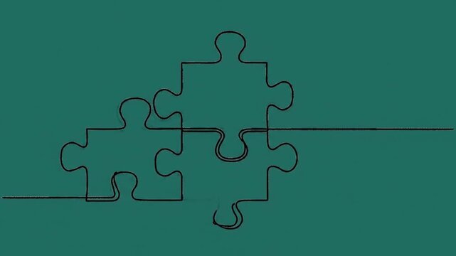 Minimalist line drawing of interlocking puzzle pieces.