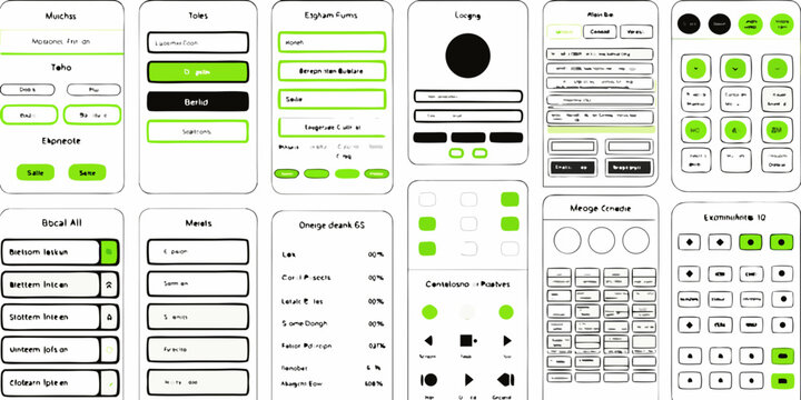 User interface elements collection flat vector illustration with green and white tones
