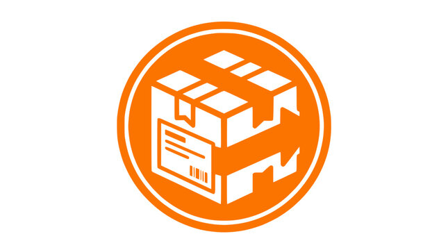 A graphic illustration shows a parcel with boxes inside an orange circle.