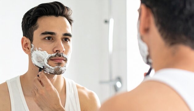 man shaving his beard