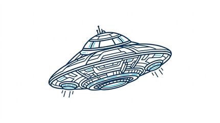 Hand drawn illustration of a classic flying saucer spaceship. © ynt