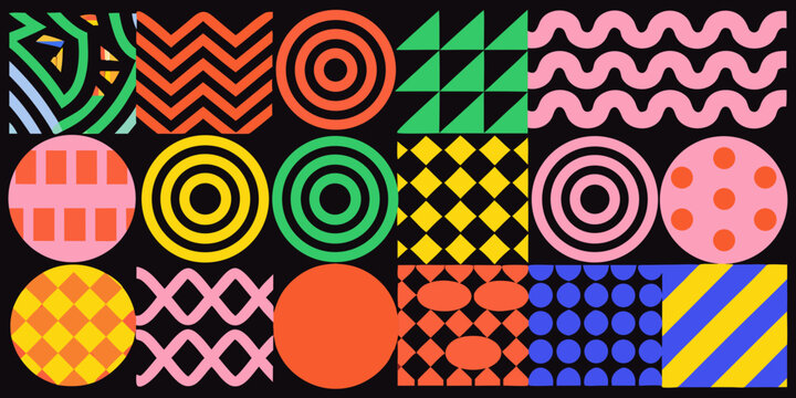 Geometric pattern assortment with vibrant colors and bold shapes