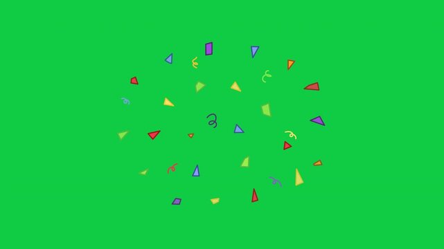 Confetti radial colorful explosion looping animation for grand opening announcements green screen