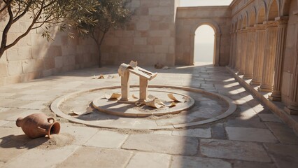 Obraz premium Scenic historic stone terrace with ancient podium and panoramic view