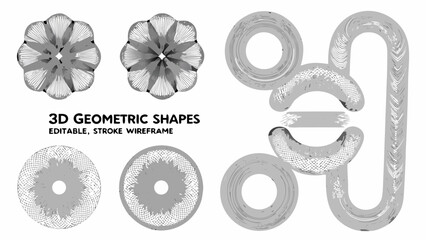 Collection Of 3d Geometric Shapes Rendered As Wireframe Models Against A White Background geometry forms rendering © Suranjan