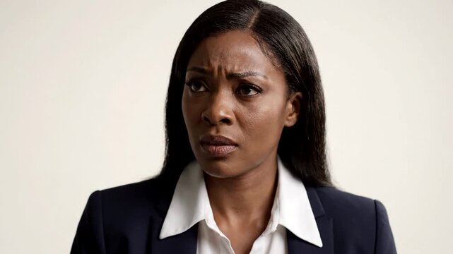 Determined Businesswoman Displays Concern and Deep Thought While Contemplating Professional Challenges and Decisions